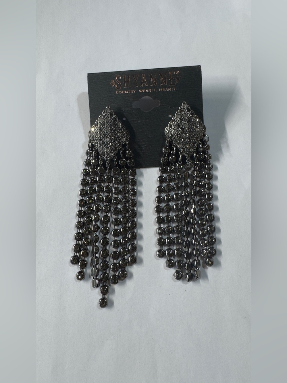 3.5” Shyanne Gunmetal Beaded Fringe Drop Earrings